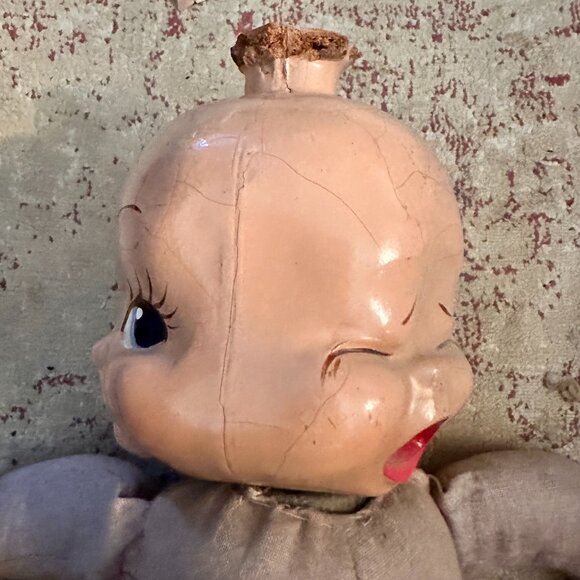 3-Faced Very Old Baby Doll - Composition Head & Stuffed Body - Picture 6 of 10